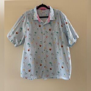 Tommy Bahama Men’s Lt Blue Tropical Hawaiian Print Short-Sleeve Seersucker Top